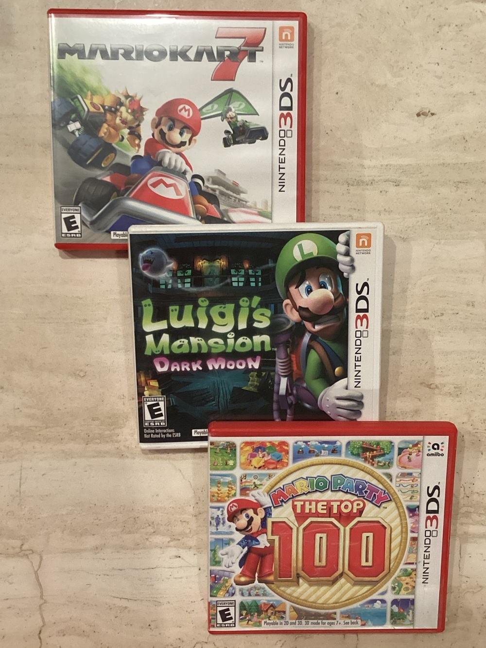 Mario Kart 7 Nintendo 3DS Game & Mario Party Top 100 & Luigi’s Mansion Lot Of 3